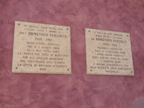 Foto Rovinj: Inschrift zur Pergolis-Schenkung