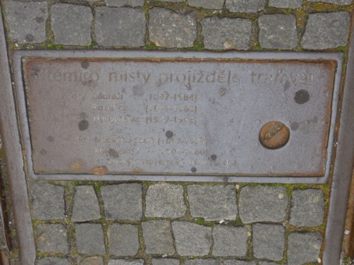 Foto Liberec: Inschrift Straenbahnschienenreste