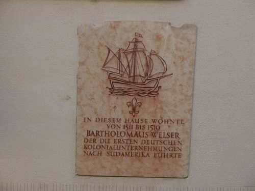 Foto Augsburg Domgelnde: Inschrift an Bartholomus Welsers Wohnhaus