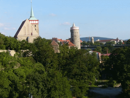 Foto Bautzen: Blick auf Alte Wasserkunst und Sorbenkirche