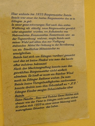 Foto: Inschrift fr Brgermeister Reinle