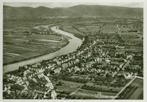 Foto: Luftaufnahme von Edingen, vermutlich aus der zweiten Hlfte der 1950er Jahre